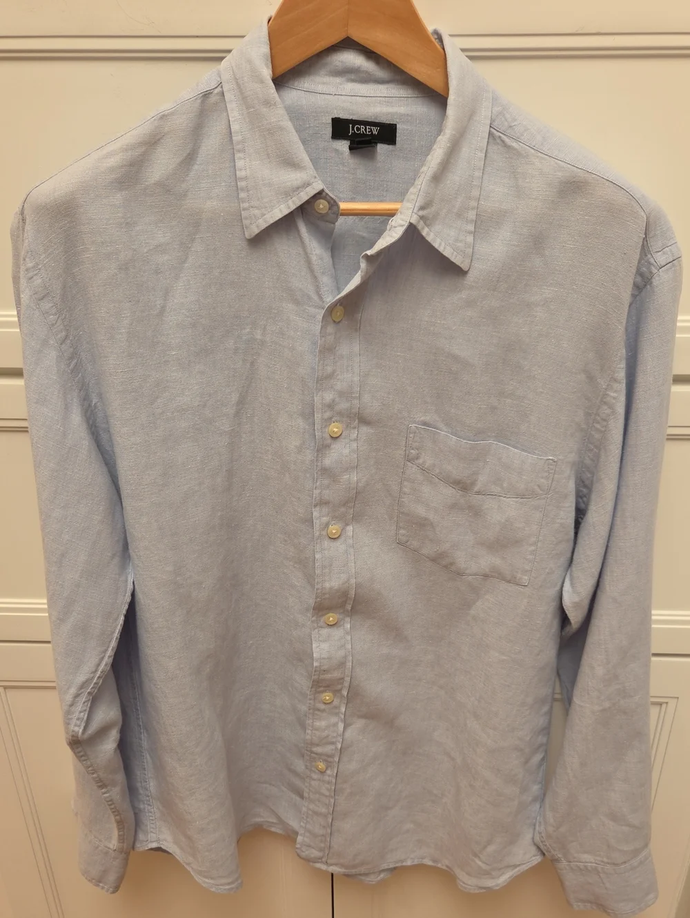 J. Crew Men’s 100% Linen Light Blue Casual Button-Up Shirt W/ Spread Collar (L)